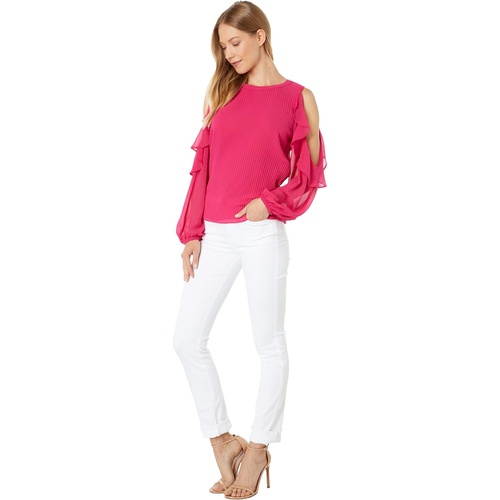  1.STATE Ruffle Long Sleeve Crew Neck Pleat Detail Top