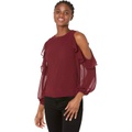 1.STATE Ruffle Long Sleeve Crew Neck Pleat Detail Top