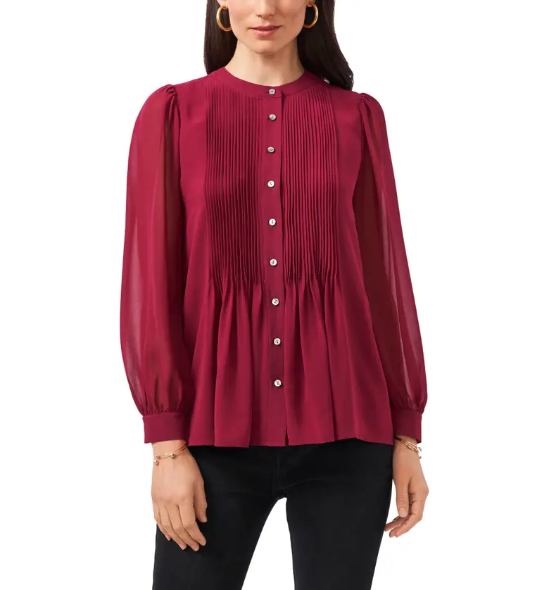 1STATE 1.STATE Pintuck Yoke Button-Up Blouse_RUBY PLUME