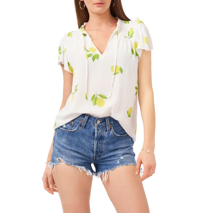 1STATE 1.STATE Lemon Print Tie Neck Top_LEMON GROVE SE