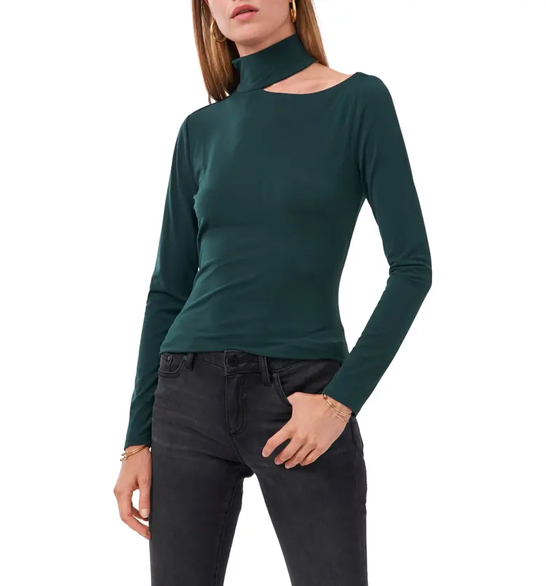 1STATE 1.STATE One Shoulder Mock Neck Top_PINE GREEN