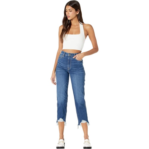  7 For All Mankind High-Waist Cropped Straight in Venus Blue Long Side Hem