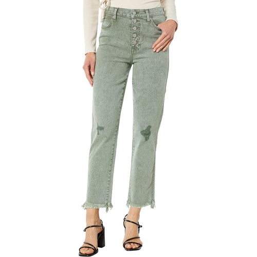  7 For All Mankind High-Waisted Crop Straight Exposed Buttons in Mineral Olive