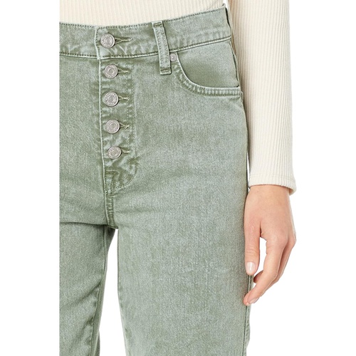  7 For All Mankind High-Waisted Crop Straight Exposed Buttons in Mineral Olive