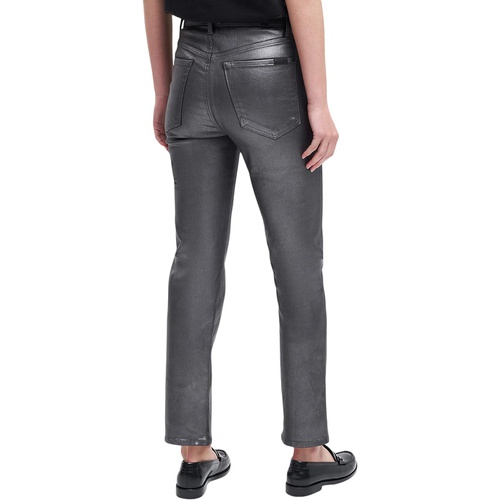  7 For All Mankind High-Waist Straight wu002F Faux Pockets in Coated Pewter