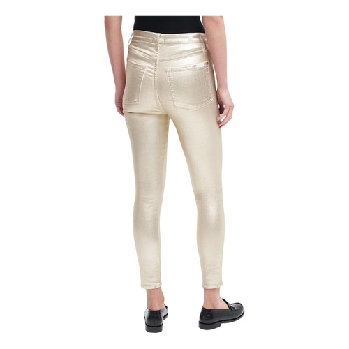  7 For All Mankind Aubrey wu002F Faux Pockets in Coated White Gold Croc