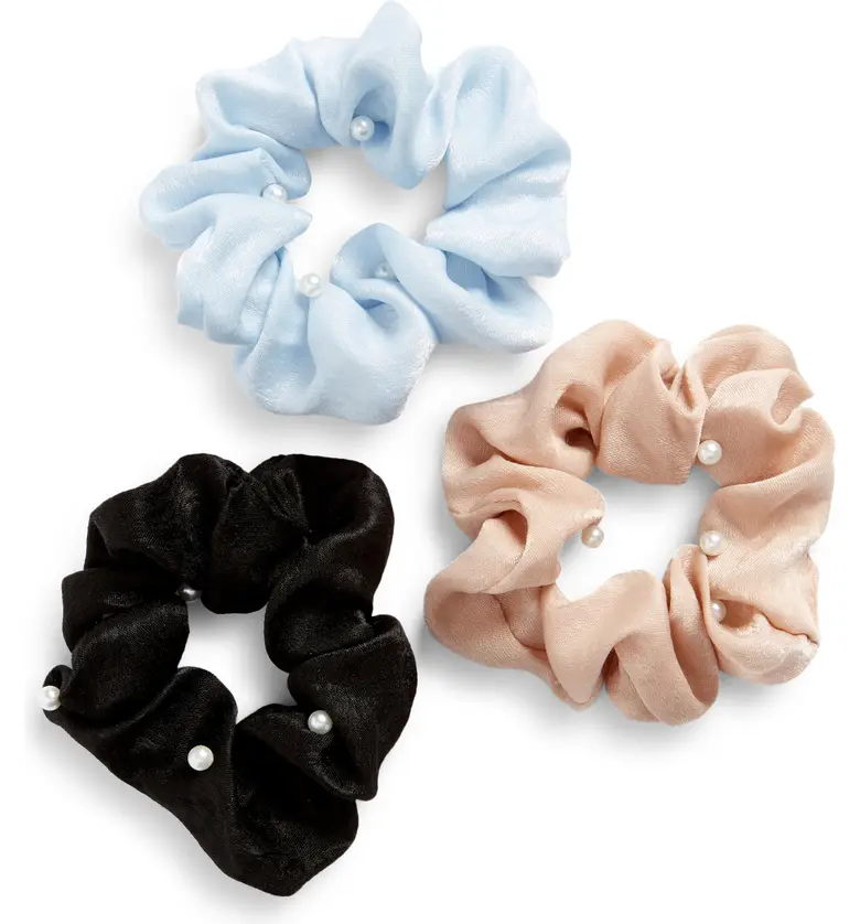 8 Other Reasons 3-Pack Imitation Pearl Scrunchies_BLUE/ CREME/ BLACK