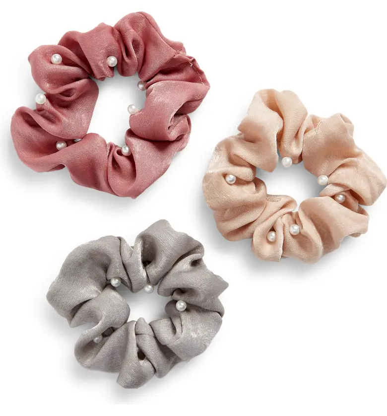 8 Other Reasons 3-Pack Imitation Pearl Scrunchies_GREY/ PINK/ BEIGE
