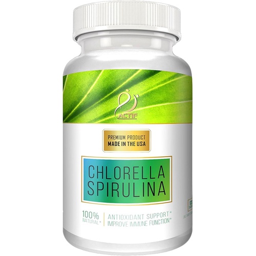 Actif 100% Ocean Cleaned Organic Chlorella and Spirulina, Non-GMO, Best Detox and Vegan Diet Supplement, Made in USA - 120 Tablets