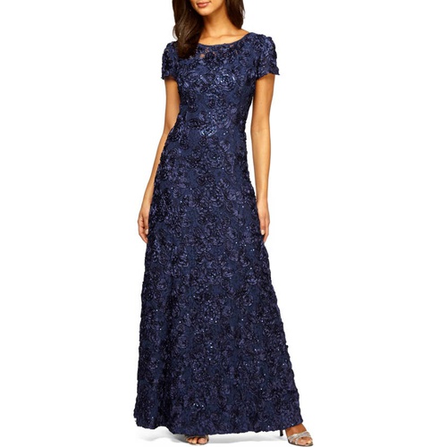  Alex Evenings Embellished Lace A-Line Gown_NAVY