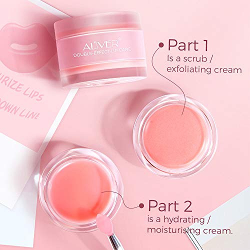  ALIVER Lip Sleeping Mask, with Lip Scrubs Exfoliator & Moisturizer, Double Effect Lip Mask Overnight for Dry, Lip Masks Treatment Care, Cracked Lips, Peeling Lip Primer, Lip Repair Balm -