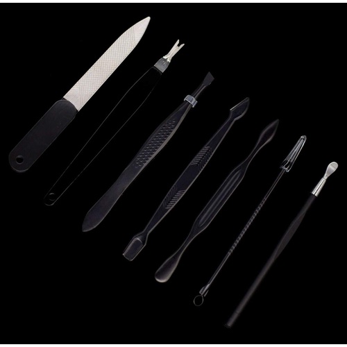  ASH ISLAND Nail Clippers Set - Black Stainless 12 in 1 For Men And Women Manicure Pedicure Travel Kit Luxury Nail File Sharp Nail Scissors Fingernails Toenails with Portable Stylis