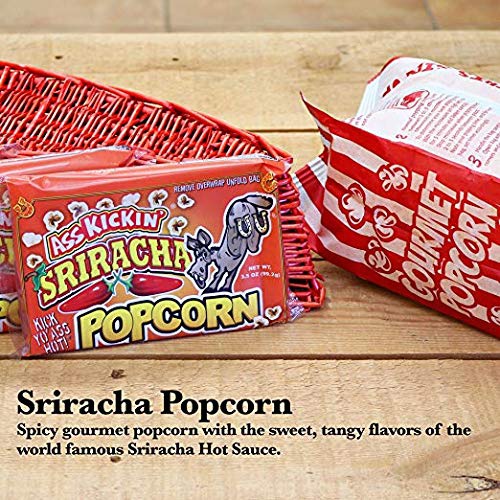  ASS KICKIN Sriracha Microwave Popcorn Bags - 12 Pack - Ultimate Spicy Popcorn Gourmet Gift - Makes a Great Movie Theater Popcorn or Snack Food for Movie Night