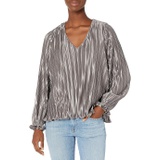 ASTR the Label Womens Holly Pleated V-Neck Long Sleeve Top
