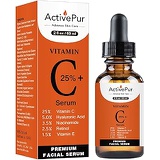 ActivePur 25% Vitamin C Serum for Face (Double Size, 2 OZ/60 ml) Vitamin E+B5, Hyaluronic Acid Serum for Face Retinol Ferulic Acid Niacinamide Anti Aging Wrinkle Age Spots Eye circ