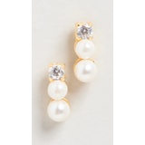 Adinas Jewels CZ Double Pearl Stud Earrings