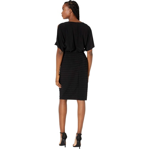  Adrianna Papell Pin Tuck Blouson Dress with Beaded Trim