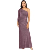 Adrianna Papell One Shoulder Metallic Knit Side Draped Mermaid Gown