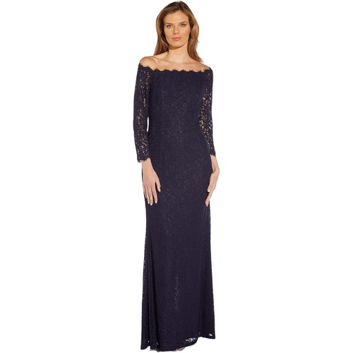  Adrianna Papell Off-the-Shoulder Lace Gown