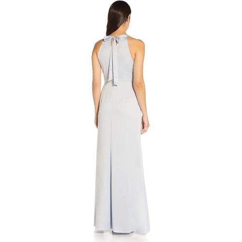  Adrianna Papell Satin Crepe Draped Front Halter Gown