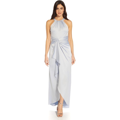  Adrianna Papell Satin Crepe Draped Front Halter Gown