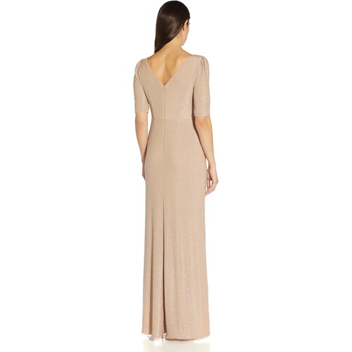  Adrianna Papell Stretch Metallic Knit Long Mob Gown