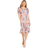 Adrianna Papell Printed Floral Chiffon Clip Dot Side Cascade Dress