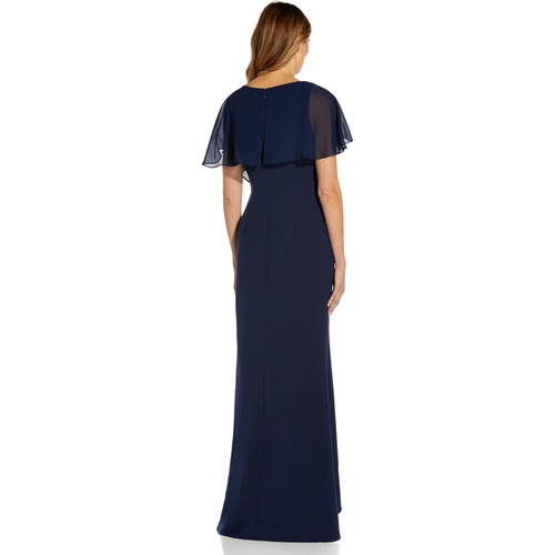  Adrianna Papell Stretch Crepe and Chiffon Flutter Sleeve Cascade Gown