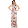 Adrianna Papell Floral Satin Jacquard Halter Neck Gown