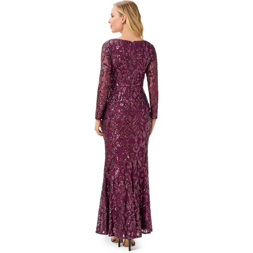  Adrianna Papell Long Sleeve Stretch Sequin Mermaid Gown