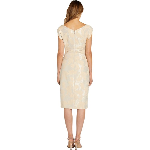  Adrianna Papell Cap Sleeve Stretch Leaf Jacquard Cocktail Dress