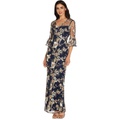 Adrianna Papell Bell Sleeve Embroidered Column Gown