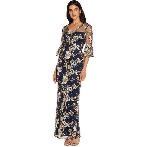  Adrianna Papell Bell Sleeve Embroidered Column Gown