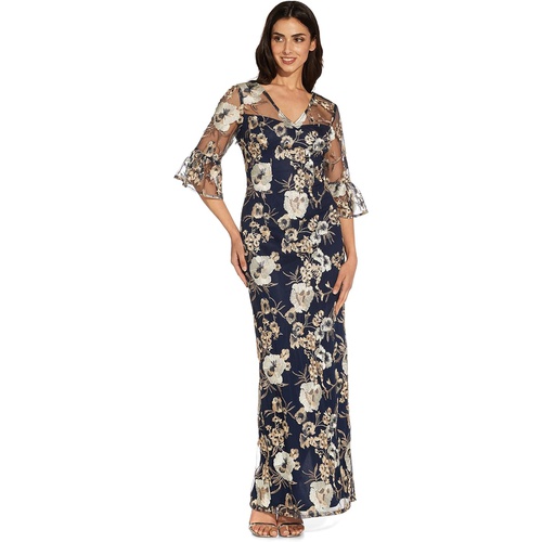  Adrianna Papell Bell Sleeve Embroidered Column Gown