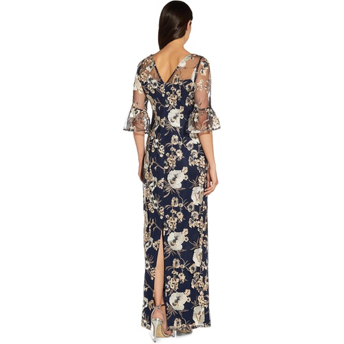  Adrianna Papell Bell Sleeve Embroidered Column Gown