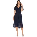 Adrianna Papell Stretch Crepe and Chiffon Flutter Sleeve Midi Dress