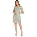 Adrianna Papell Embroidered Bell Sleeve Sheath Dress