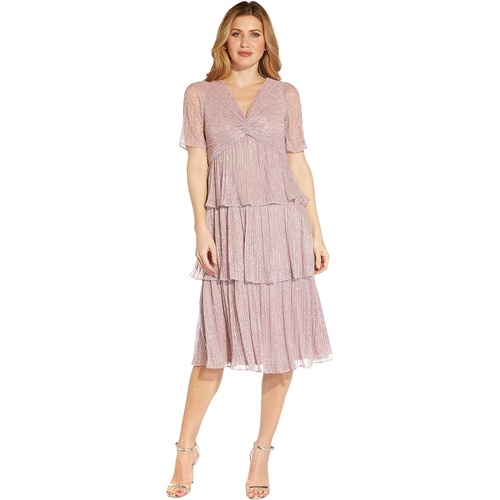  Adrianna Papell Crinkle Metallic Mesh Tiered Cocktail Dress