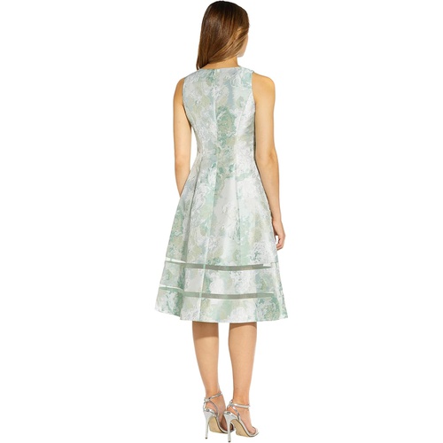  Adrianna Papell Sleeveless Printed Floral Jacquard Party Dress with Illusion Hem Detail