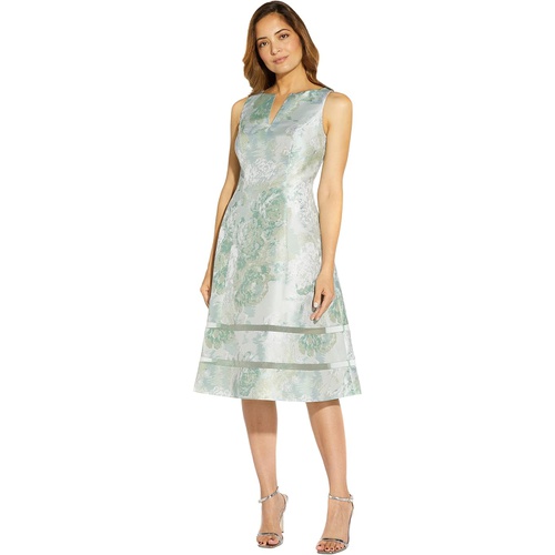  Adrianna Papell Sleeveless Printed Floral Jacquard Party Dress with Illusion Hem Detail