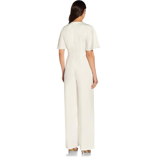  Adrianna Papell Flutter Sleeve Satin Crepe Jumpsuit