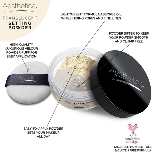  Aesthetica Translucent Setting Powder  Matte Finishing Makeup Loose Setting Powder  Flash Friendly Translucent Powder Foundation - Loose Face Powder Includes Velour Puff