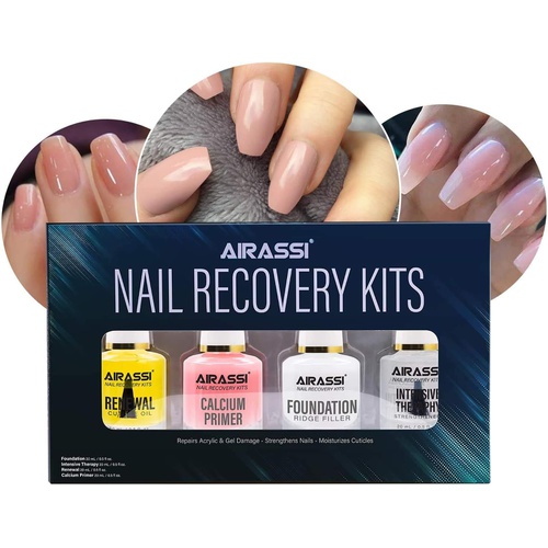  Airassi Nail Recovery kit, Ridge Filler,Cuticle Oil,Calcium Primer,Strengthener,Nail Recovery System for Care Your Nail, Assists with Chipping, Peeling, Brittle Fingernails