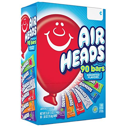  Airheads Bars, Chewy Fruit Taffy Candy, Variety Pack, Back to School for Kids, Non Melting, Party 90 Count (Packaging May Vary)