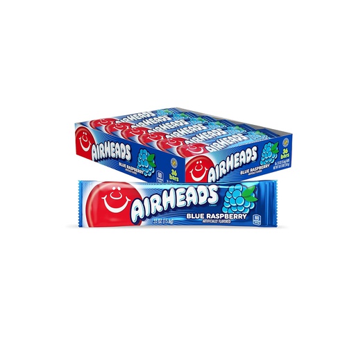  Airheads Candy, Individually Wrapped Full Size Bars, Blue Raspberry, Bulk Taffy, Non Melting, Party, 0.55 oz (Pack of 36)