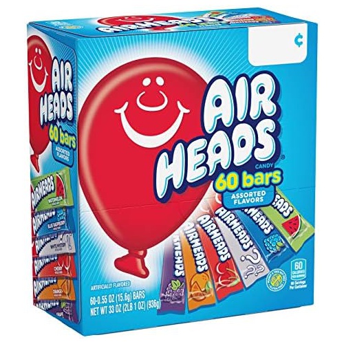  Airheads Candy Bars, Variety Bulk Box, Chewy Full Size Fruit Taffy, Gifts, Easter Candy Basket, Non Melting, Party, 60 Count (Packaging May Vary)