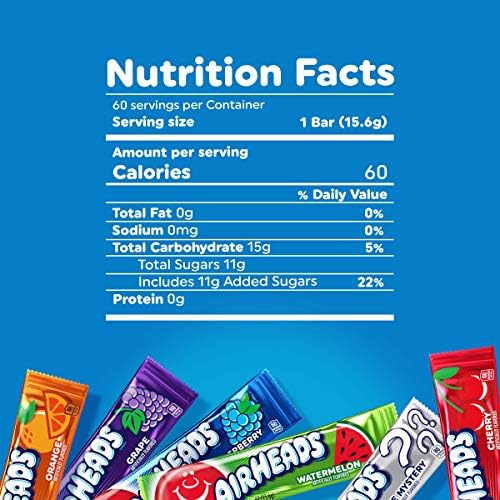  Airheads Candy Bars, Variety Bulk Box, Chewy Full Size Fruit Taffy, Gifts, Easter Candy Basket, Non Melting, Party, 60 Count (Packaging May Vary)