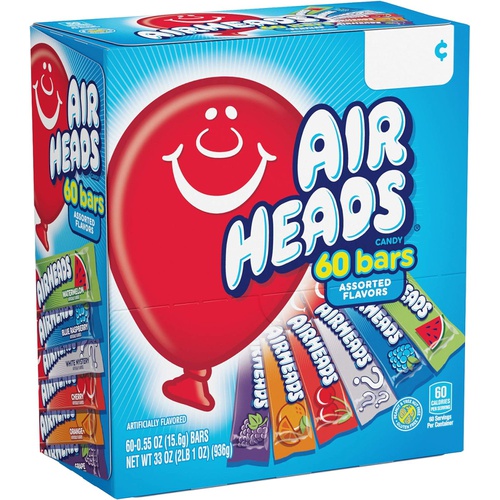  Airheads Candy Bars, Variety Bulk Box, Chewy Full Size Fruit Taffy, Gifts, Easter Candy Basket, Non Melting, Party, 60 Count (Packaging May Vary)