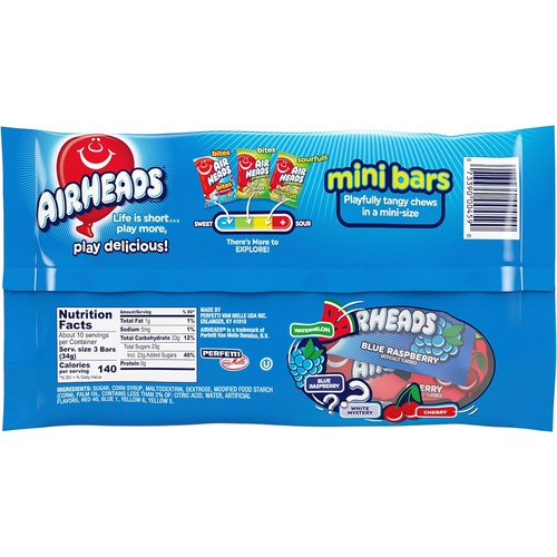  Airheads Candy Variety Bag, Individually Wrapped Assorted Fruit Mini Bars, Party, Non Melting, 12 Ounces