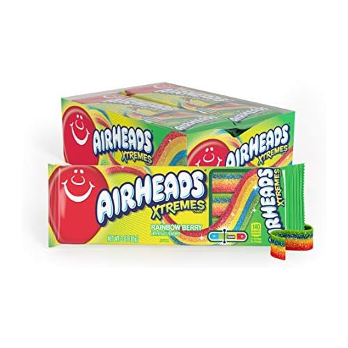  Airheads Xtremes Belts Sweetly Sour Candy, Halloween Treat, Rainbow Berry, Non Melting, Bulk Movie Theater and Party Bag, 3 oz (Pack of 12)